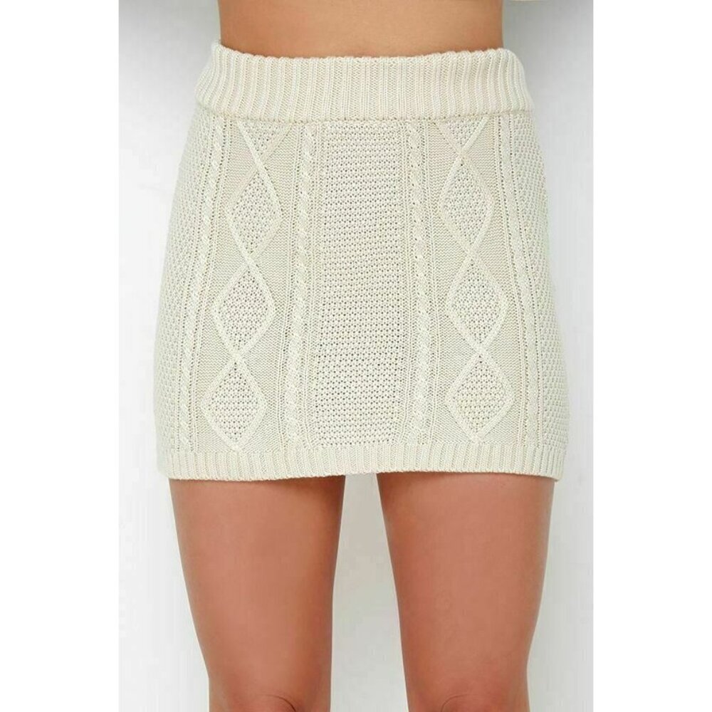 Others Follow Cambridge Cable Knit Sweater Mini Skirt Cream Small